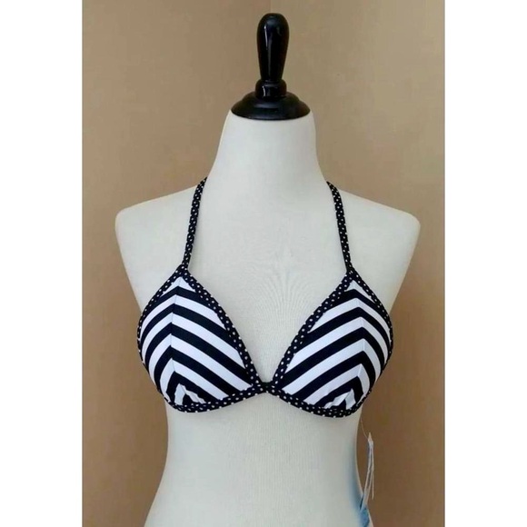 InMocean Black & White Stripe Dots Triangle Push Up Bikini Bathing Suit Top - Picture 1 of 6